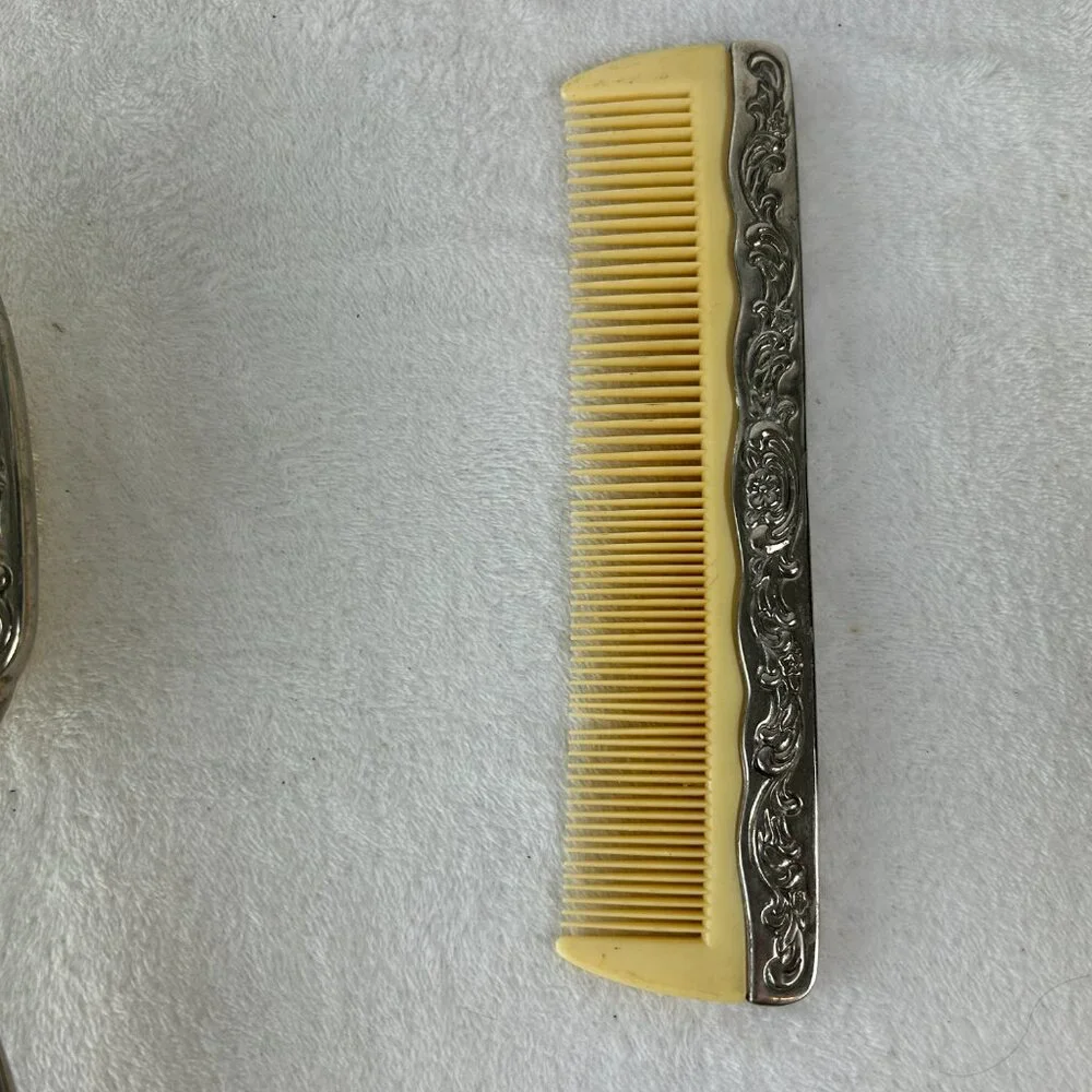 Vintage 3 piece Dresser Vanity Set Silver Plated Mirror, Brush and Comb (heavy)